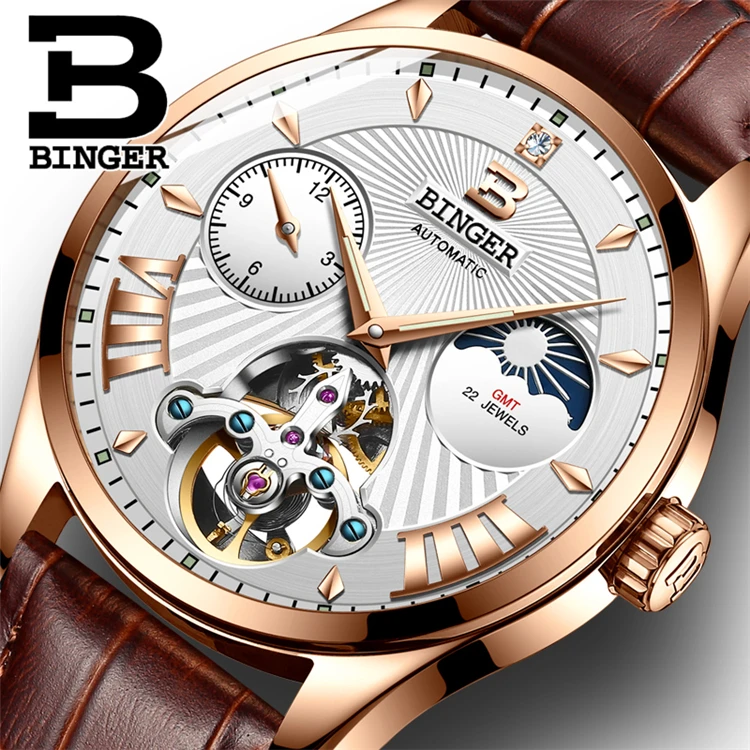 

Binger 1186 Switzerland Luxury Brand Watches Men's Automatic Mechanical Men Watch Sapphire Wristwatches