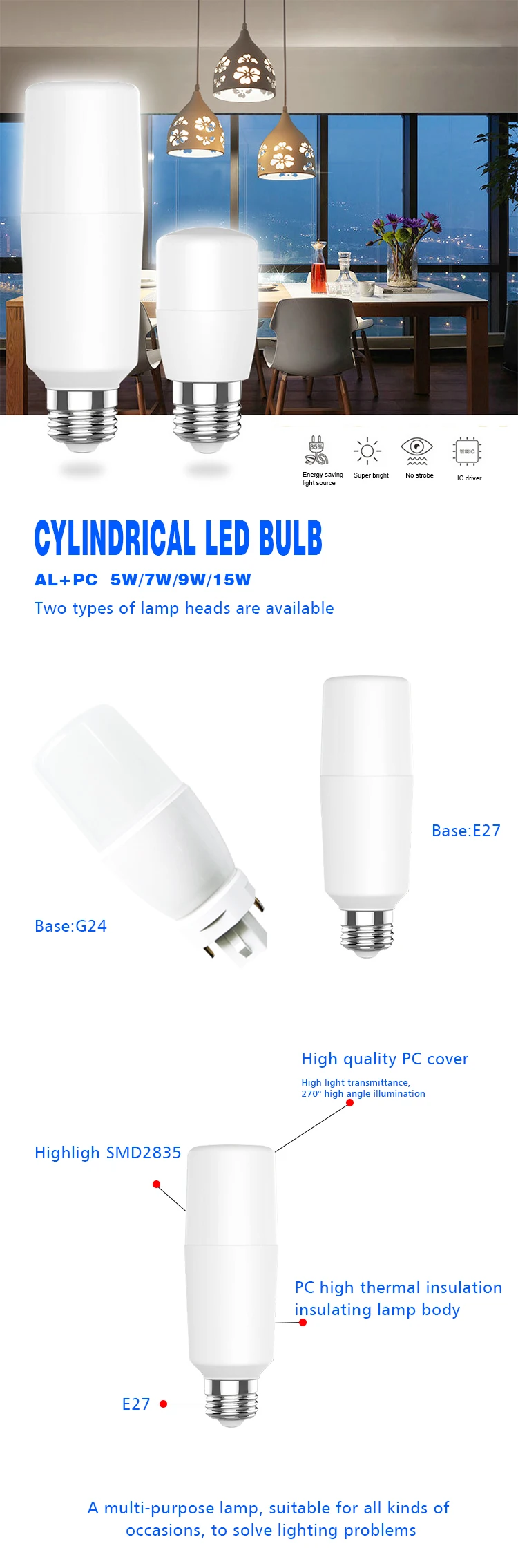 Wholesale Price Indoor G24 5W LED Bulb,Cool White E27 9W 15 Watt LED Light Bulb