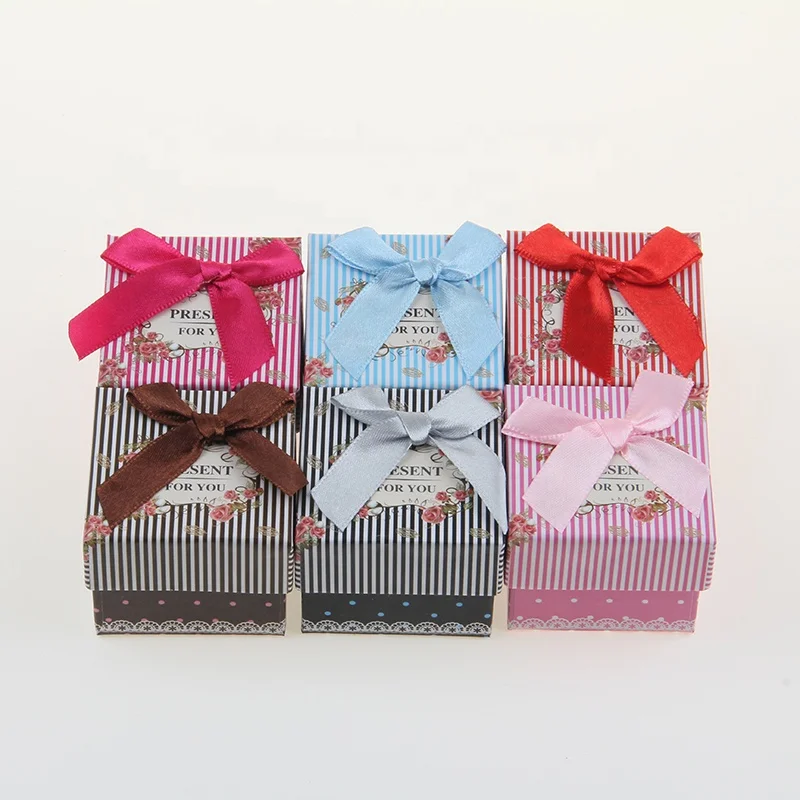 

New Arrival Jewelry Gift Boxes Mixed Colors Bowtie Earring Boxes Square Shape Ring Pendant Boxes, 6 colors