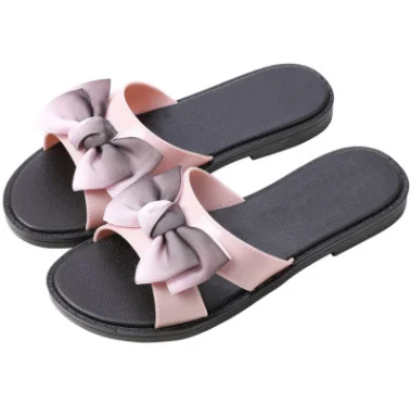 

Summer fashion new bowknot slippers women home outdoor non-slip breathable flat slippers, As picture