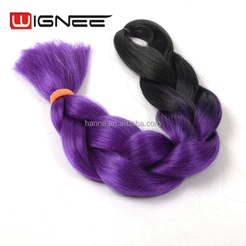 2 Tones Ombre Color Black Purple Synthetic Jumbo Braids Hair 24