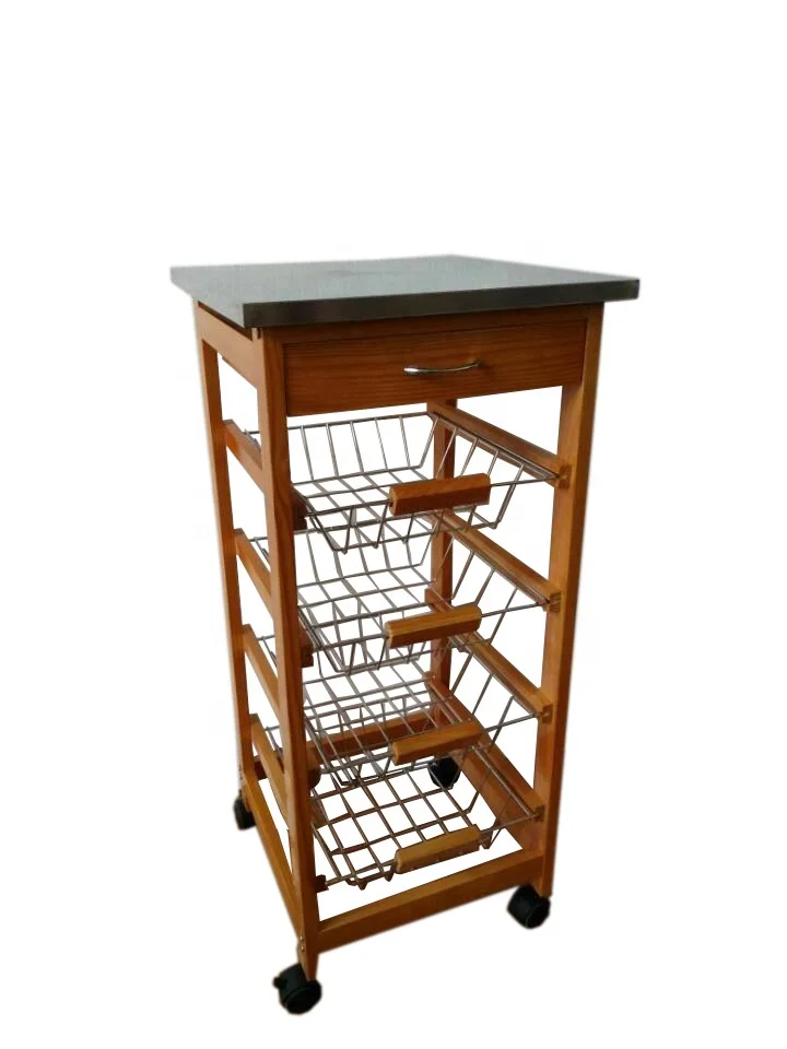 
Stainless Steel Top Kitchen Cart Island With Storage Drawer Baskets 