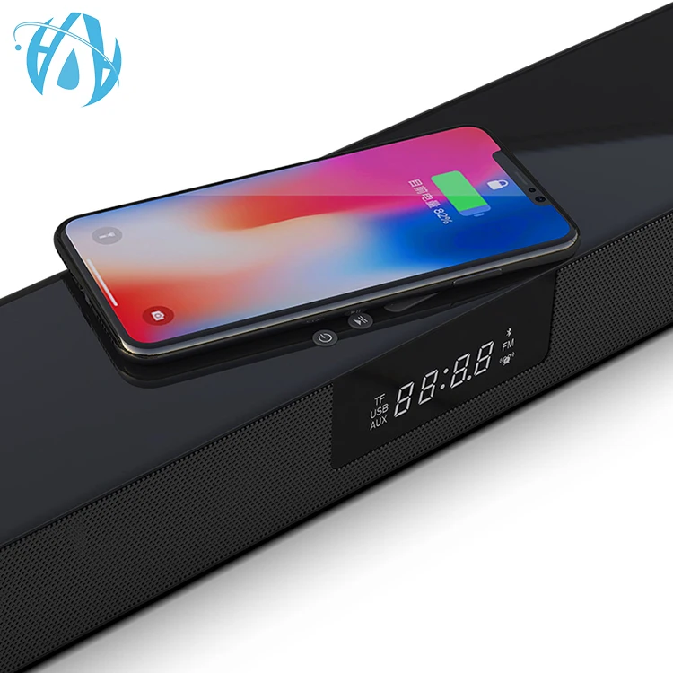 New Original OEM LED Clock 4 Horn Home Theater Optical Bluetooth Soundbar Speaker with QI Wireless Charger