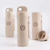 

New Products Summer Eco Friendly Portable Travel Gifts Mug Juice Drinking Mugs Double Layer Wheat Straw Plastic Cup Tumbler