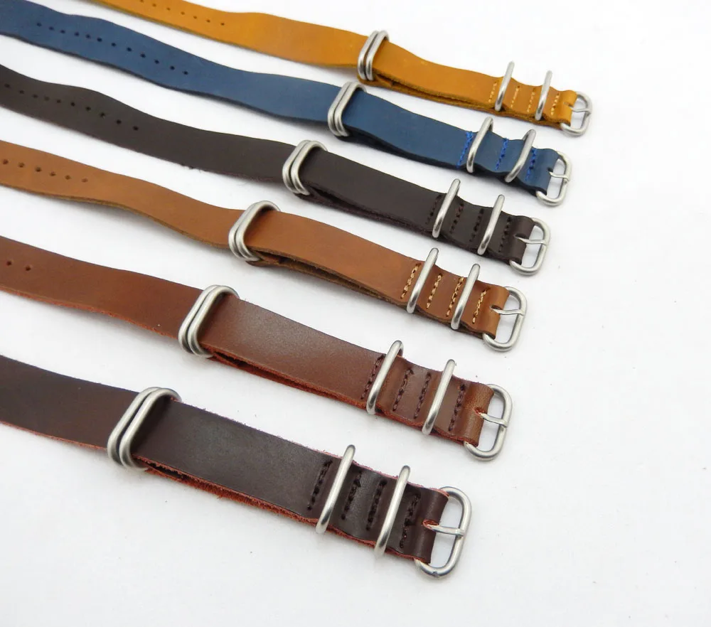 

2014 wholesale nature genuine leather zulu watch strap with shiny buckle
