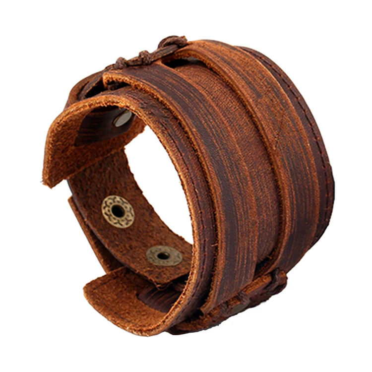 

Europe Style Unisex Punk Cowhide Charm Leather Bracelet Men, Black;brown