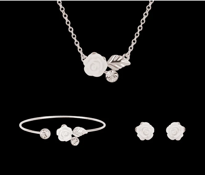 

New Flower Leaf Style Costume Women Wedding Gold Plated Necklace 3Pcs Jewelry Sets