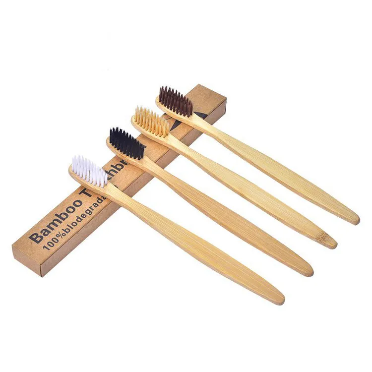 

Eco-friendly amazon hot sale bamboo toothbrush OEM logo 4 pcs into one box, Bristle customized color