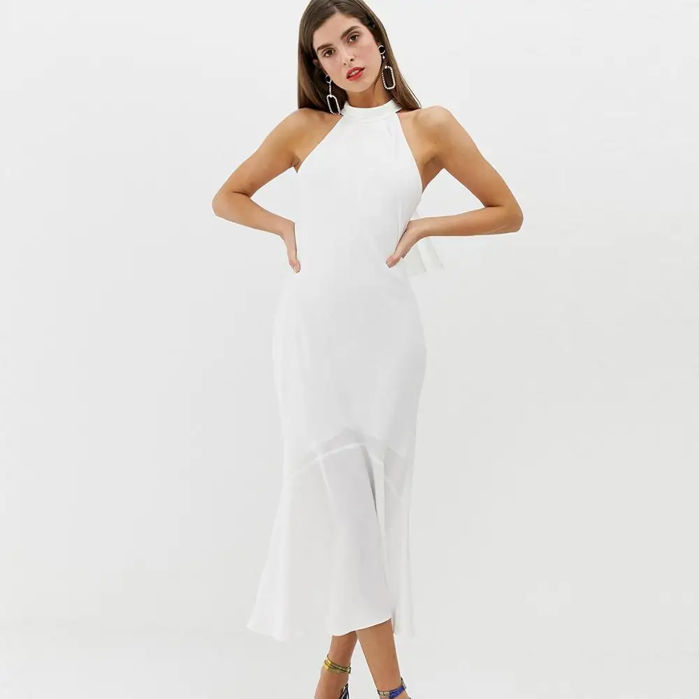 

White sleeveless dress with bow tie for fashion women