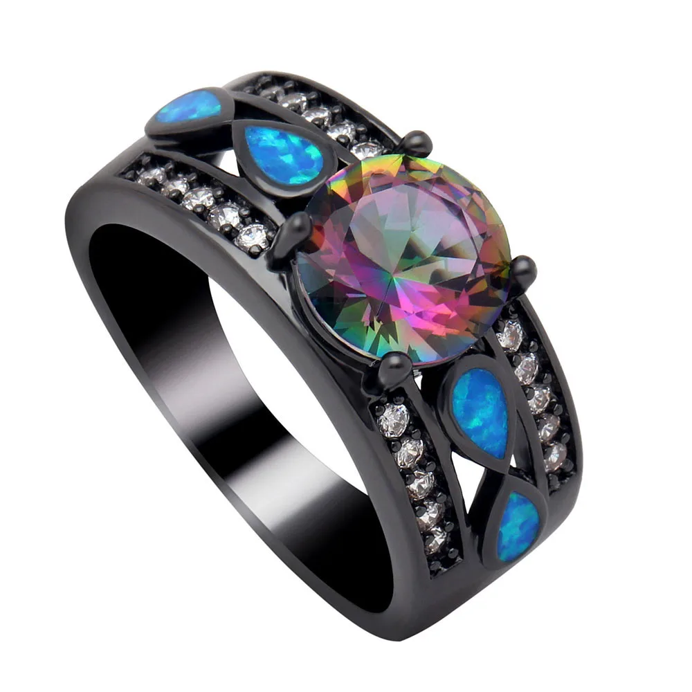 

Yiwu wholesale black gold ring rainbow opal ring for girl gift party dropshipping, Multicolor