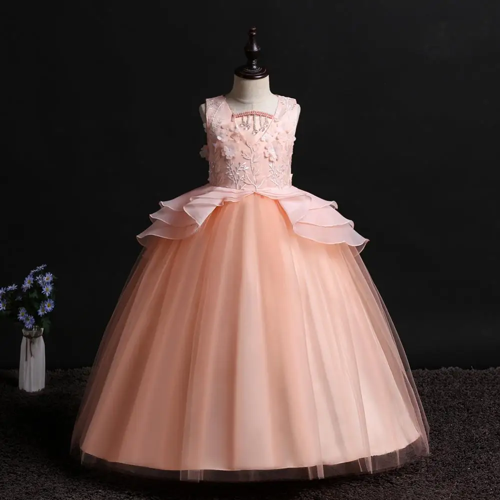

Western kid wedding dress Flower pattern long evening dresses girls party fluffy dresses for 6 years old birthday, N/a