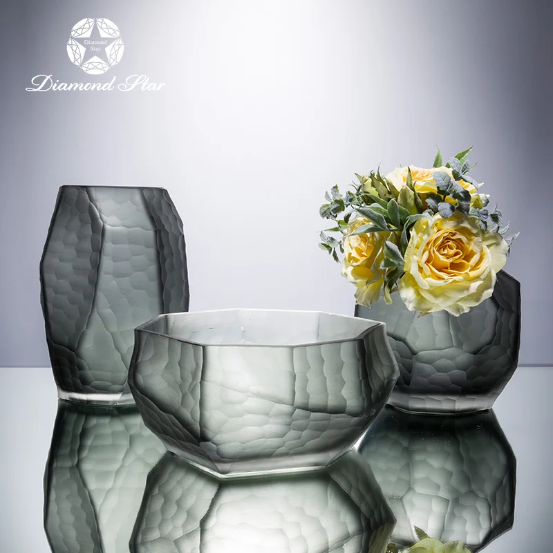 

factory cheap colored flower bowls set of three decorative centerpieces art black glass vase