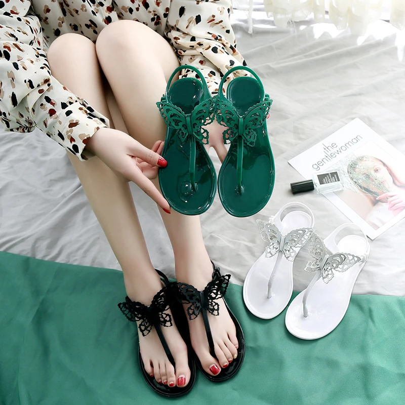 

Brazilian Stereo Butterfly flat shoes jelly fashion sandals, White green black