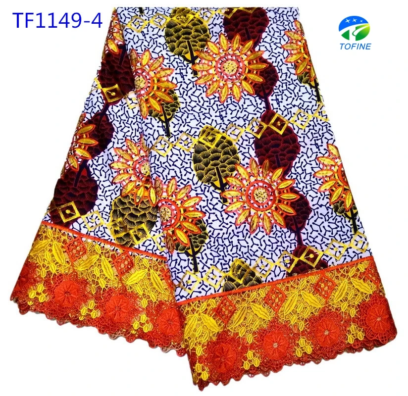 
New hot selling 100% cotton ankara holland wax print fabrics with embroidery lace 
