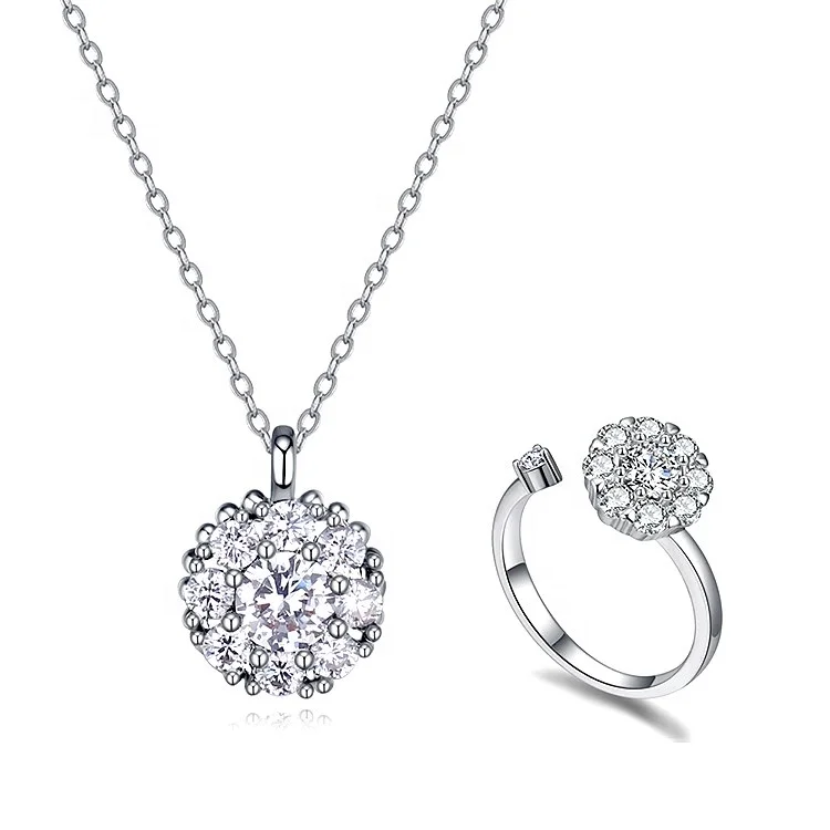 

CZ dancing diamond 925 sterling silver bridal women necklace jewelry set