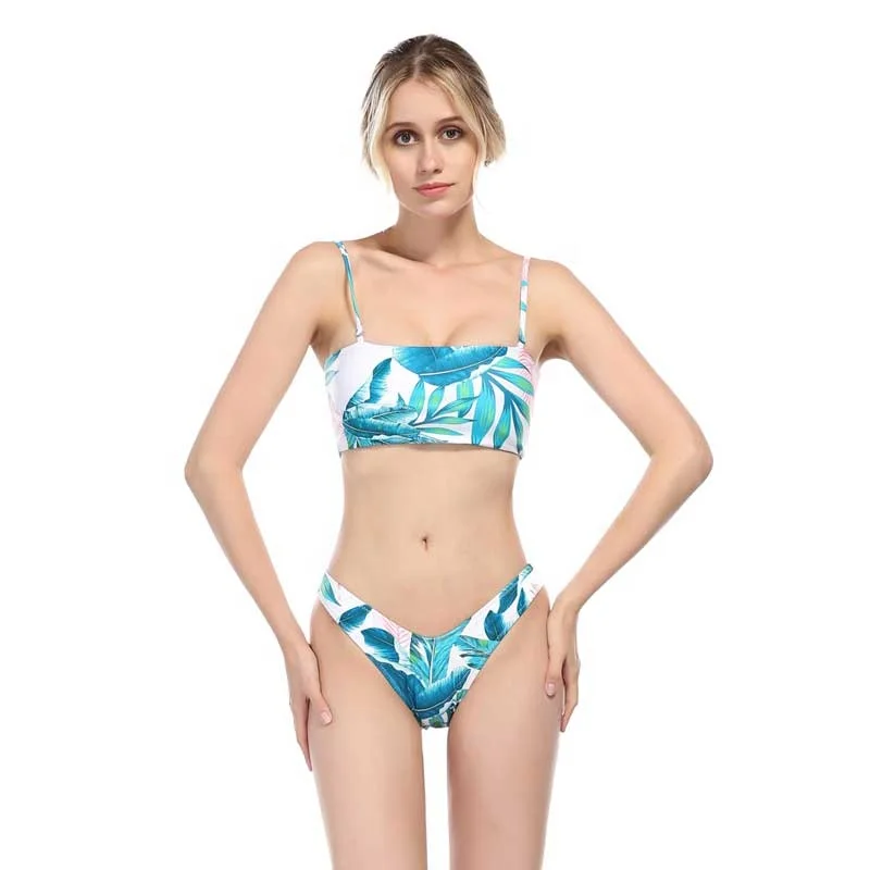 

Quick Dry Flower Sexy High Waist Bandeau Bikini, N/a