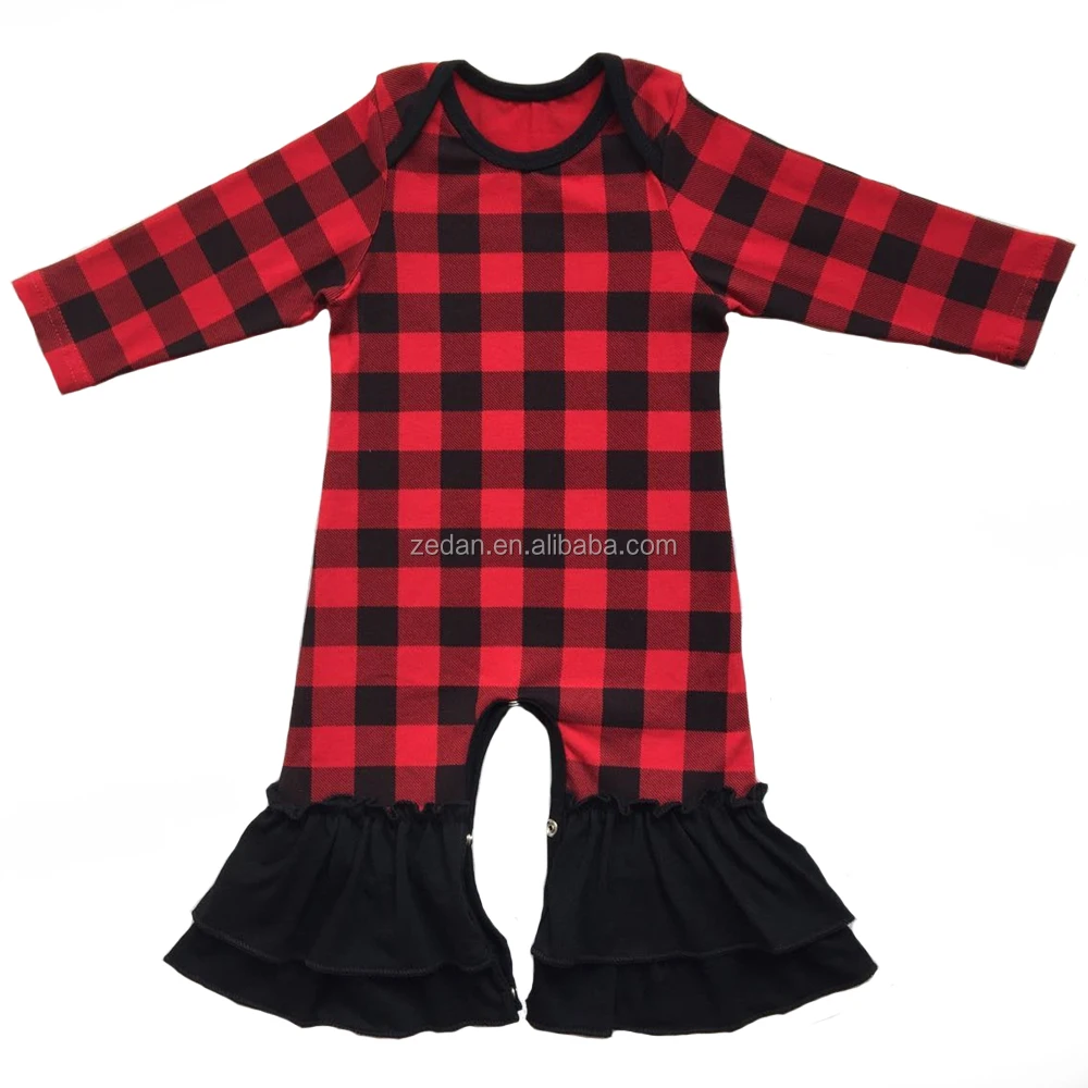 

infant&toddlers buffalo plaid icing leggings romper ruffle raglan onesie jumpsuit knitted leotard cotton baby romper, Picture