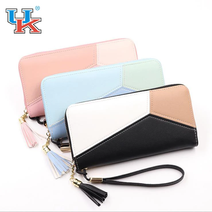 

New women's long fashion color matching hand-held large-capacity zipper wallet