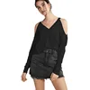 Best selling black long sleeve ladies t-shirt off shoulder casual plain women blouse
