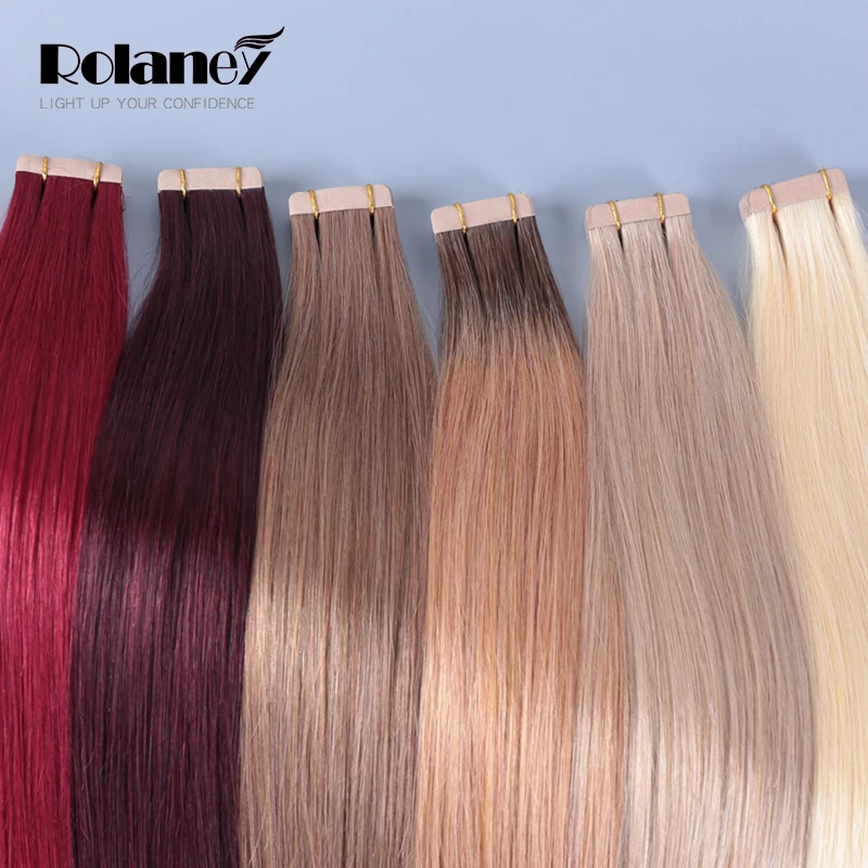 

RLN Wholesale Tape Hair Extensions 100% Human Hair,Russian Hair Tape,16-28 Inch Custom Color, All available