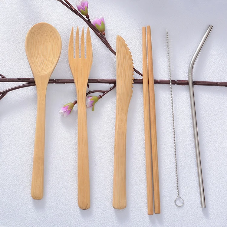 

Portable Bamboo Cutlery Travel Set Eco Friendly Flatware Fork Knife Spoon Set