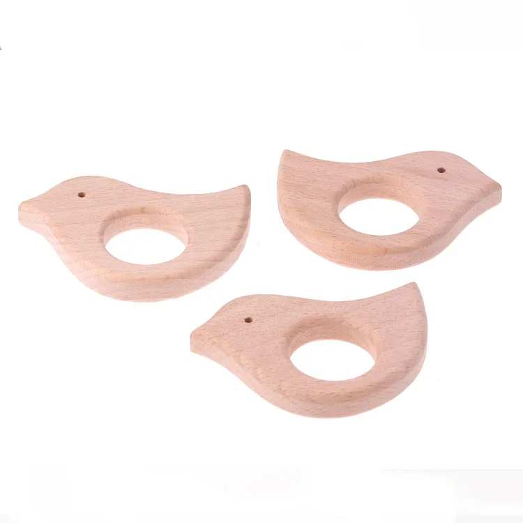 

Wholesale Custom Wooden Teether Bird Shaped Baby Teething Pendant Toys Beech Wood Teether