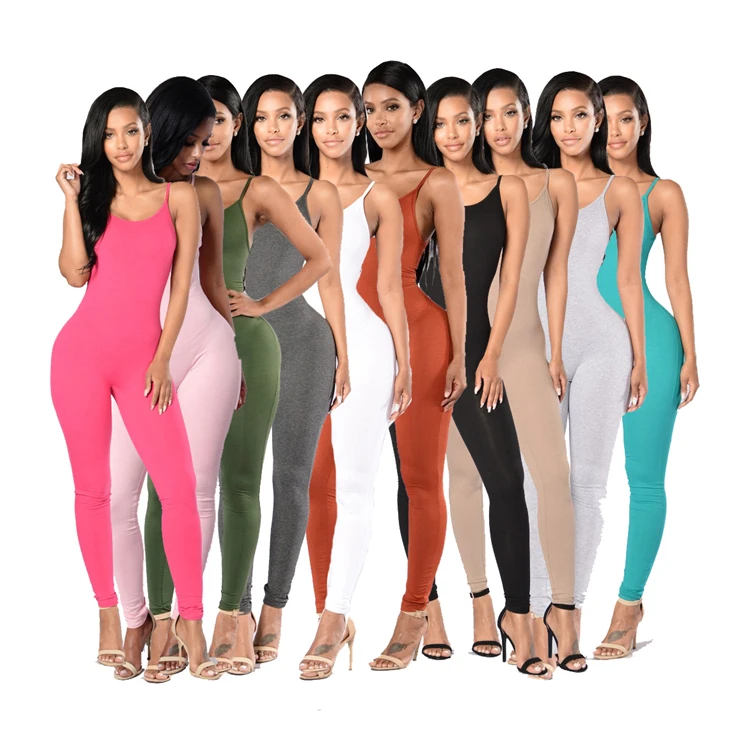 

0625M0566 New design plain color suspender sleeveless bandage bodycon jumpsuit