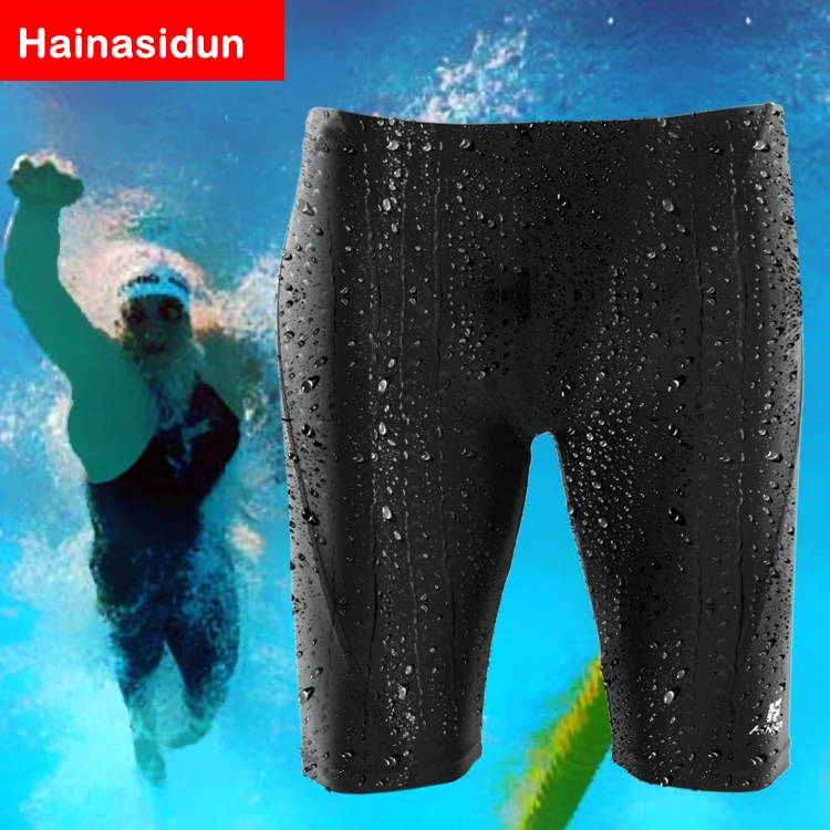 

Imitation shark skin fabric swimming jammer/waterproof five minutes men swim trunk/ nylon spandex swim suit, Black/navy