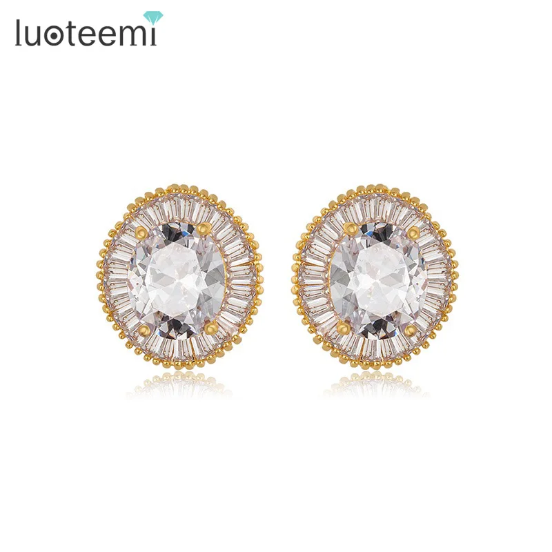 

LUOTEEMI Wholesale Free Shipping Jewelry Hot New Fashion Women/Girl's 18k Yellow Champagne Gold Zircon Stud Earrings