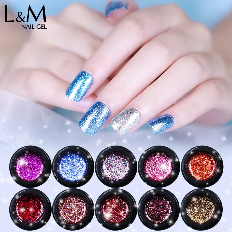 

L&M shining glitter nail gel polish UV factory platinum gel polish for nails, 18 colors