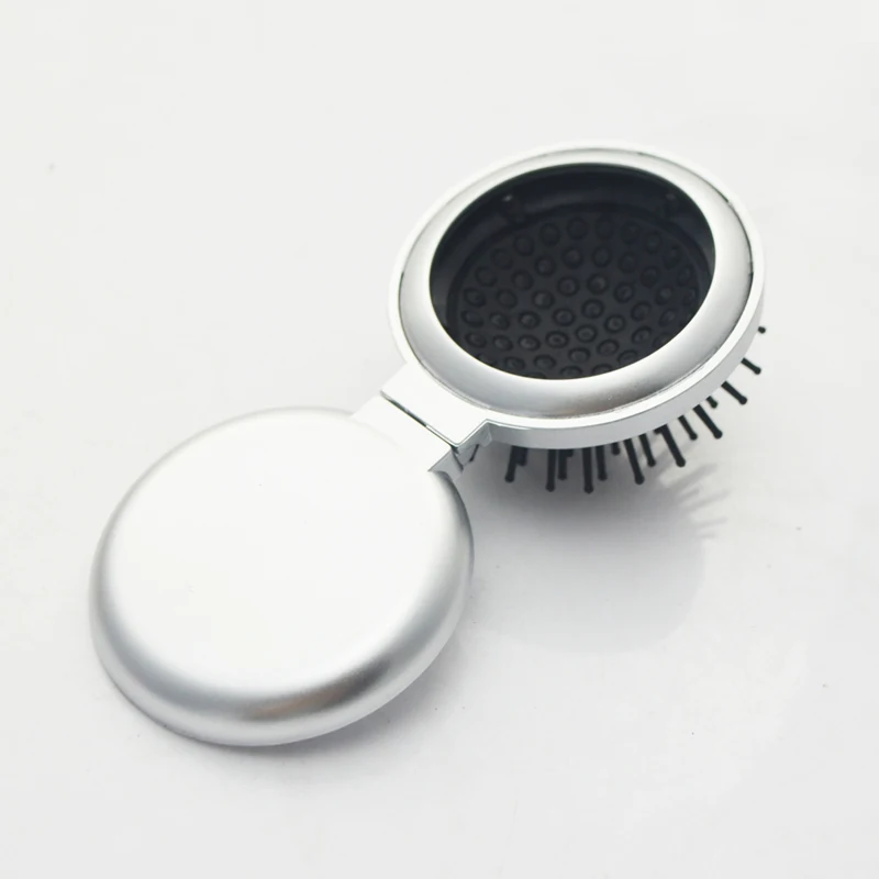 Mini Size Round Pocket Cosmetic Hair Brush With Mirror