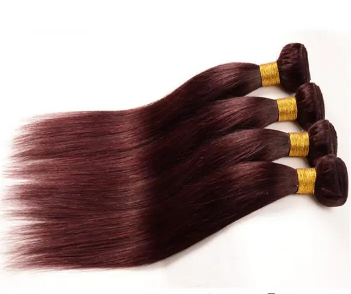 

8-28inch 99j redwine Brazilian/Peruvian/indian silky straight virgin human hair bundles weaves with 4*4inch closure