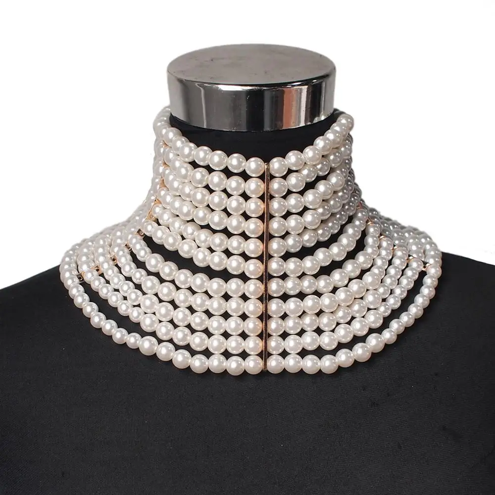 

HANSIDON Brand Imitation Pearl Statement Necklaces For Women Collar Beads Choker Necklace Wedding Dress Beaded Jewelry 2019, Gold multicolor;multicolor;black white;white;orange