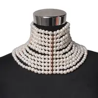 

HANSIDON Brand Imitation Pearl Statement Necklaces For Women Collar Beads Choker Necklace Wedding Dress Beaded Jewelry 2019