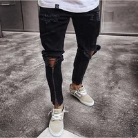

Outdoor Fashion Skinny Destroyed Black Ripped Denim Men Trousers Jeans