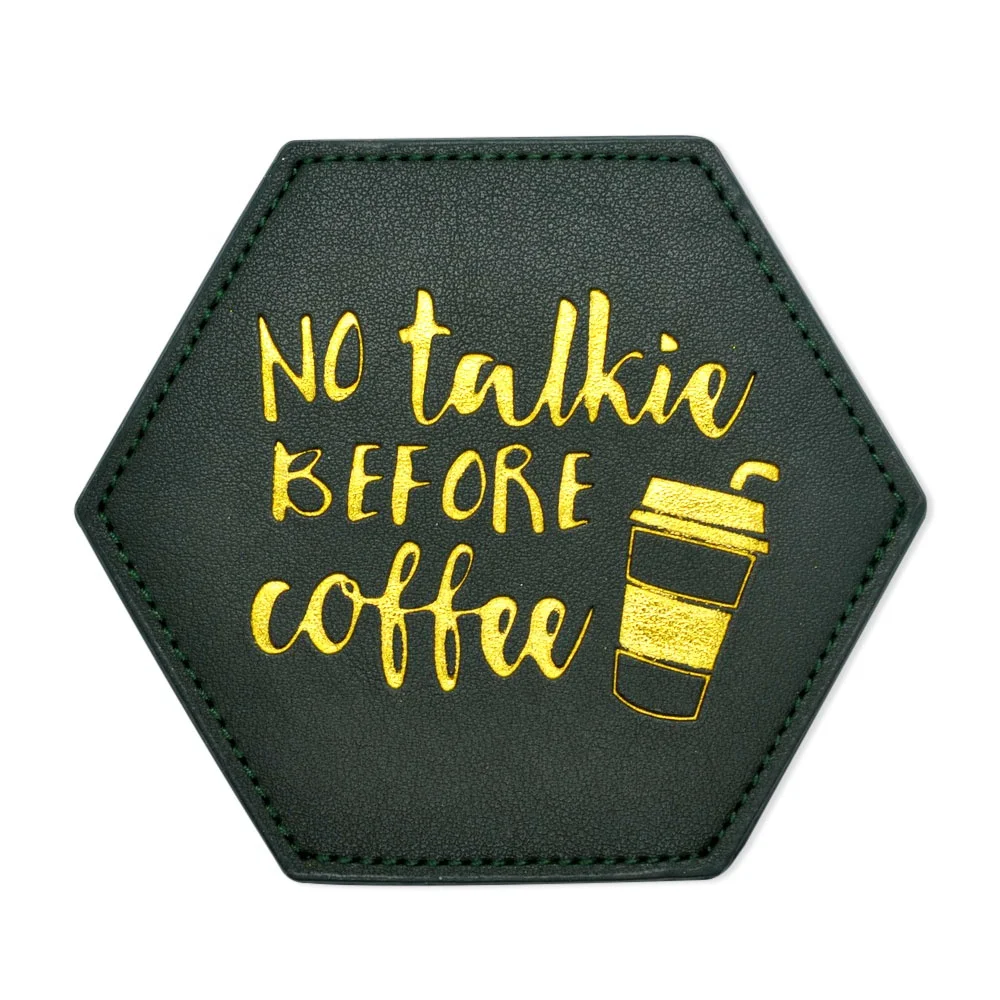 

Black personalised custom coffee cup pad, creative faux leather coasters, wholesales non-slip heat proof hot drink cup mat, Customized color