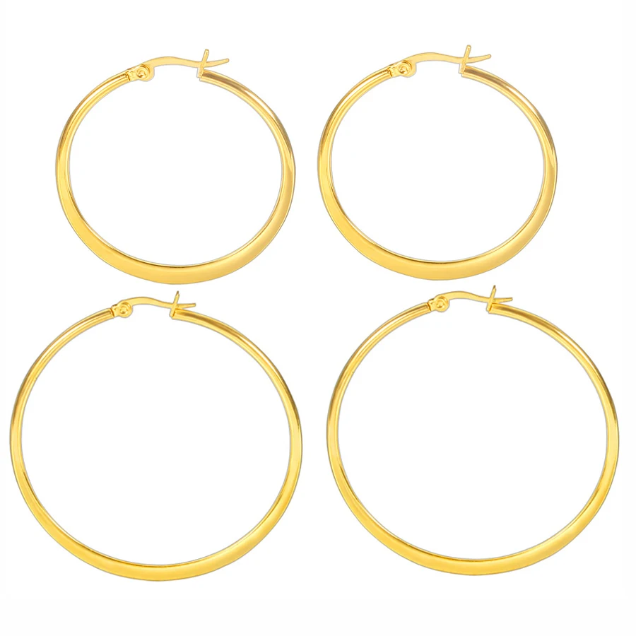 

2014 Fashion hoop earrings 18k gold Stainless steel Flattened earrings