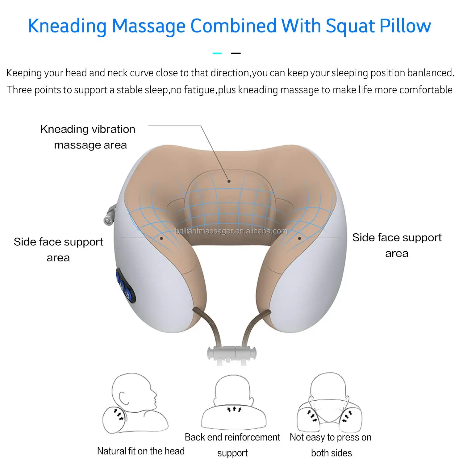 GUOHENG wholesale business travel spa portable wireless U shape body vibrating kneading heating neck foam massage pillow