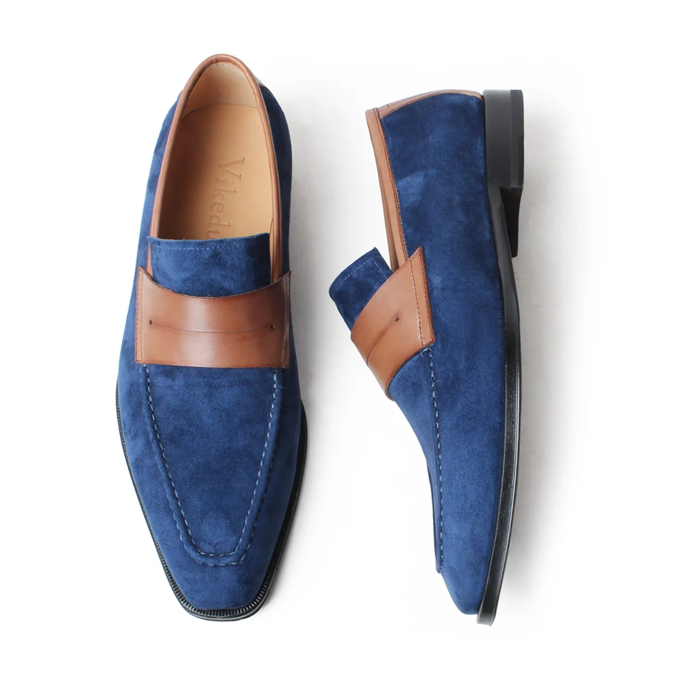 

Vikeduo Hand Made Formal Style Suede Leather Loafer Bespoke Shoes Shop Counter Design Your Own Shoes, Blue