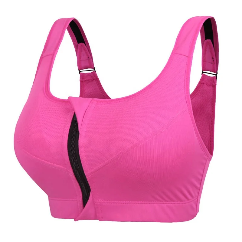 

Wholesale yoga clothing zip up front closure fashion comfort wireless sports bra workout crop sports bra