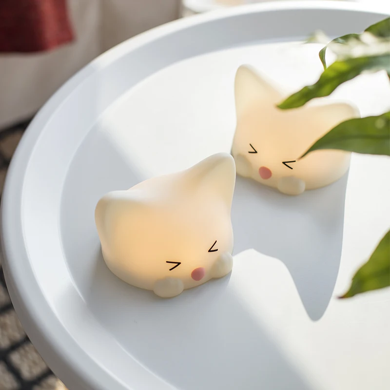 Soft Silicone Cute Cat Night Light with Sounds USB Rechargeable Press Control Desk Table Lamp 7 Colors Change Gift for Child