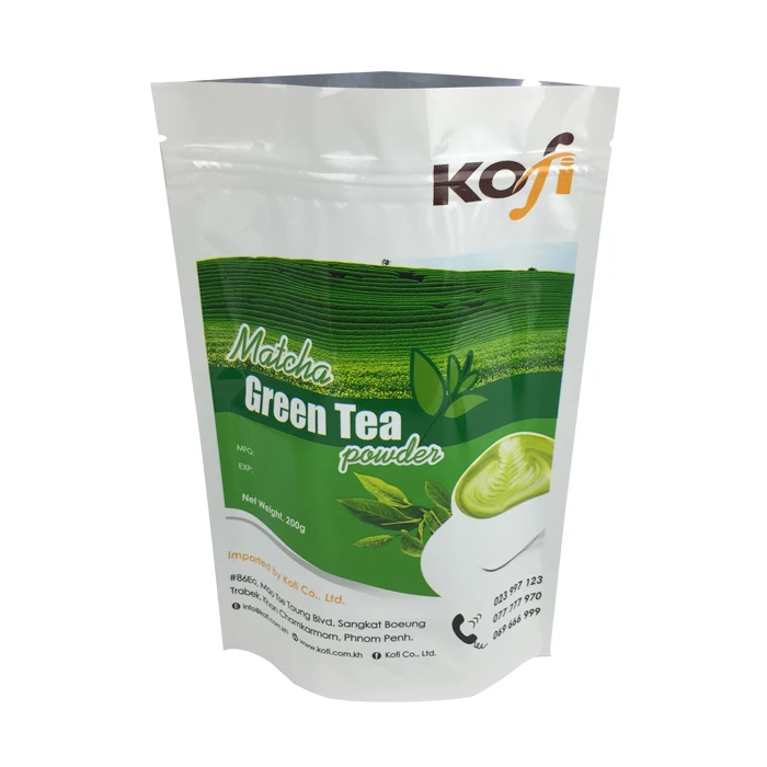 Zip Lock Stand Coffee Tea Bag Up Green Resealable Aluminum Foil Food