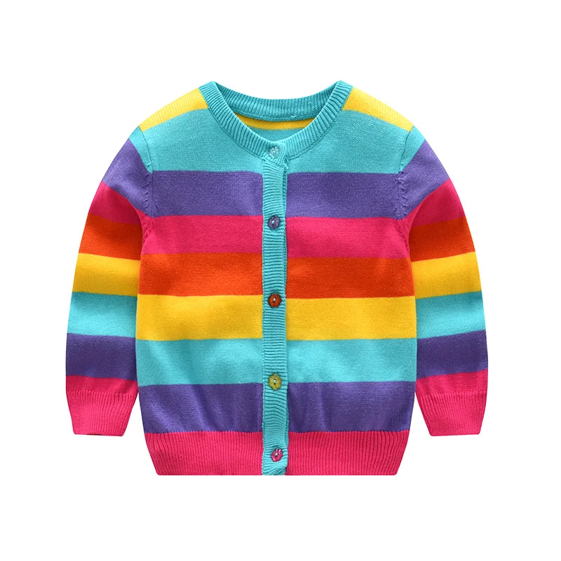

High quality no brand small order allowed 100% cotton baby girls knitting rainbow sweater cardigan
