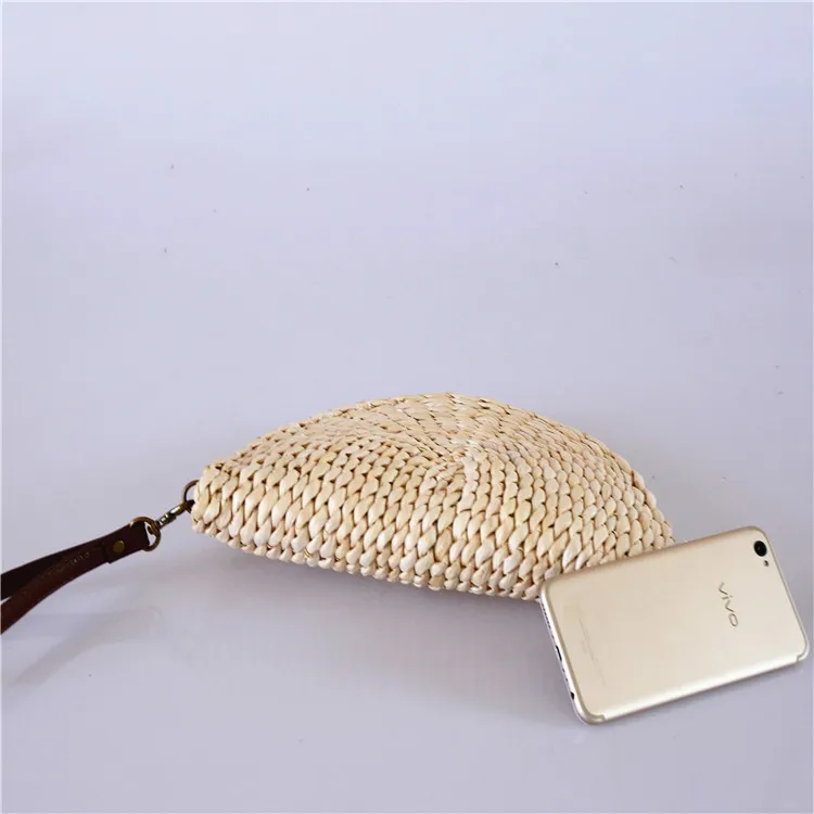 Holiday Woven Fan Shaped Bag Straw Hand Bag Women Half Round Clutch Bag