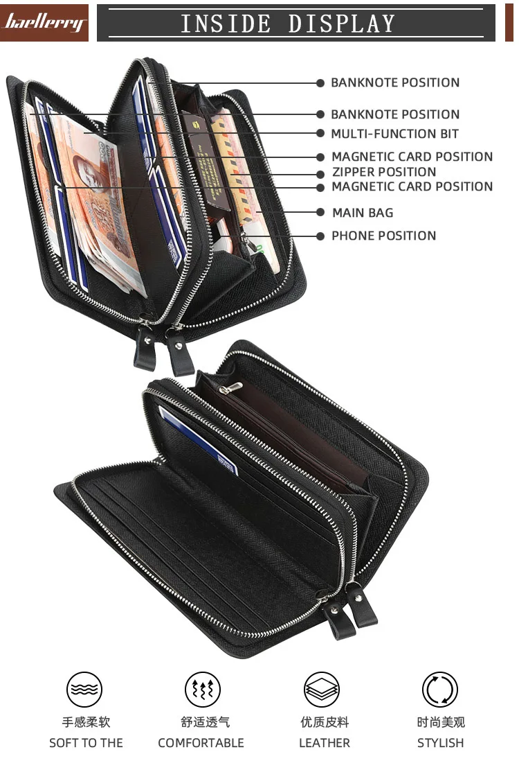 Sw041 Hot Fashion High Quality Men S Purse Business Double Zipper Multi Function Big Pu Leather Mens Wallet Buy Mens Wallet Pu Leather Wallet Big Purse Product On Alibaba Com