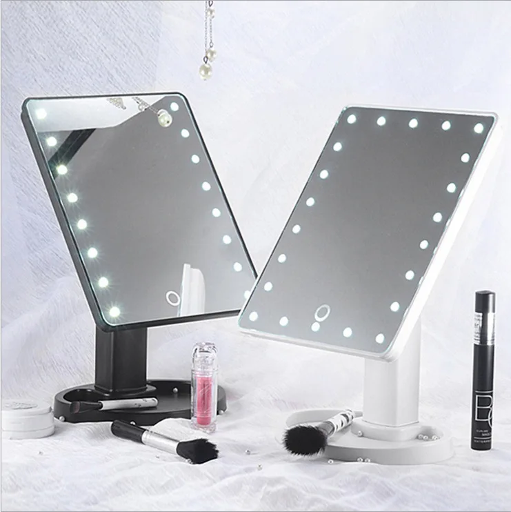 

16/22 Lights LED Make Up Mirror Cosmetic Portable Lighted Large Led Mirrors Desktop Vanity White Pink Black Makeup Tools, Pink white black