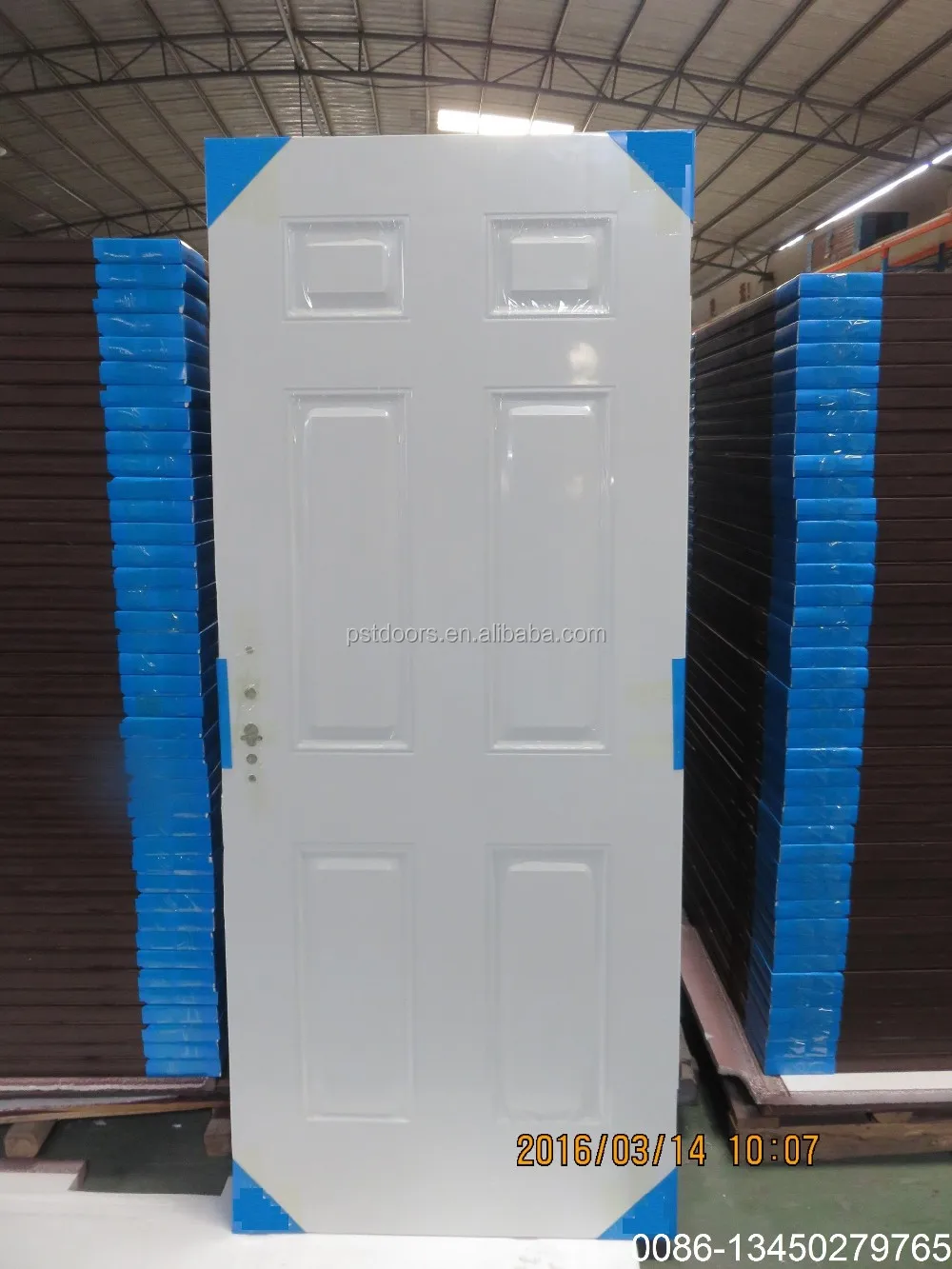 3 panel PVC laminated steel door with wooden edge
