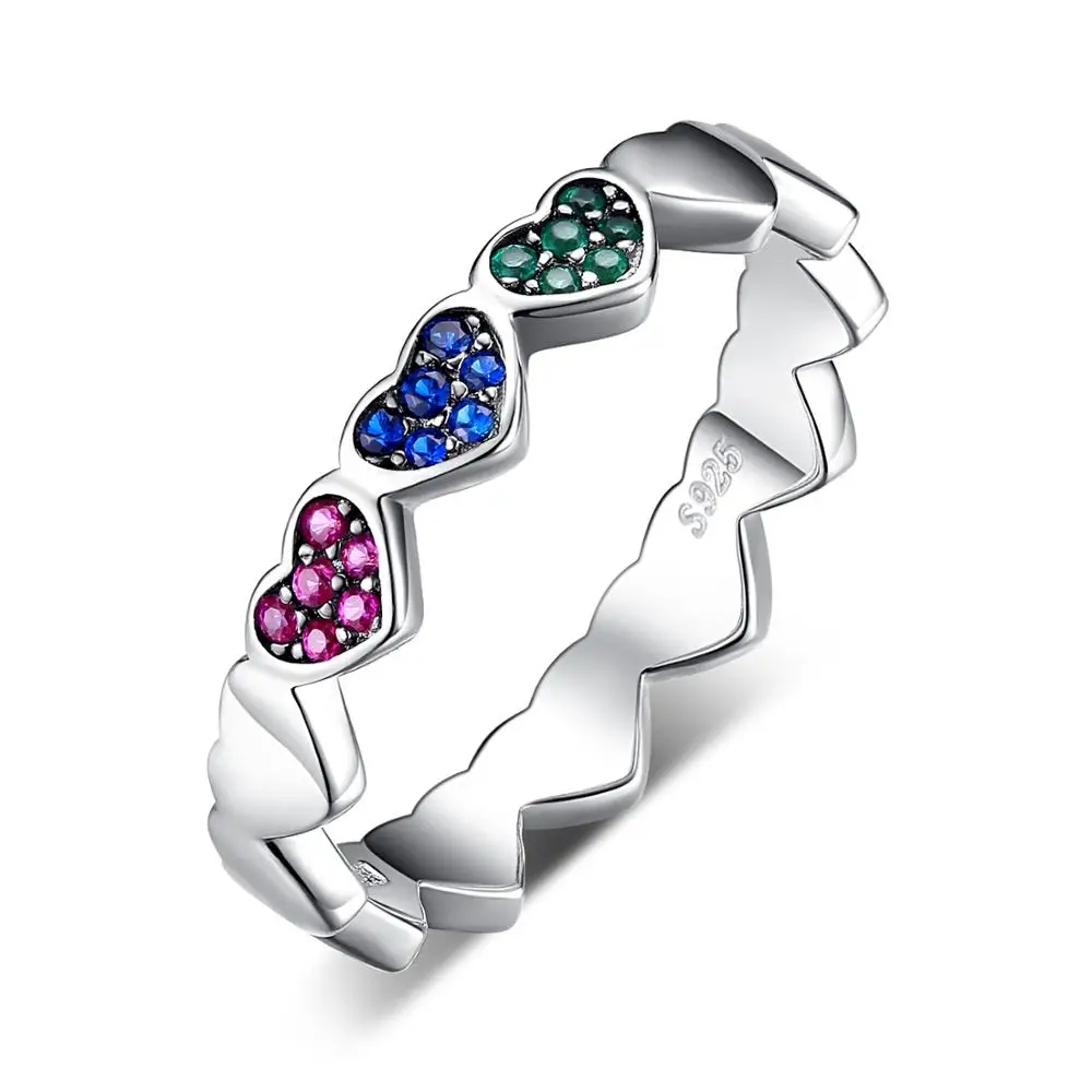 

JewelryPalace Created Ruby Nano Russian Simulated Emerald Created Blue Spinel Hearts Stackable Rings Jewelry 925 Sterling Silver, Red & blue & green