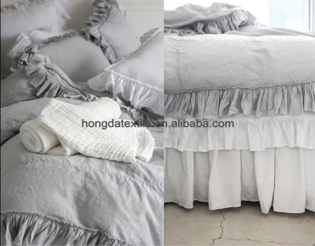 Luxury 100%french Linen Bedding Sets With Ruffles