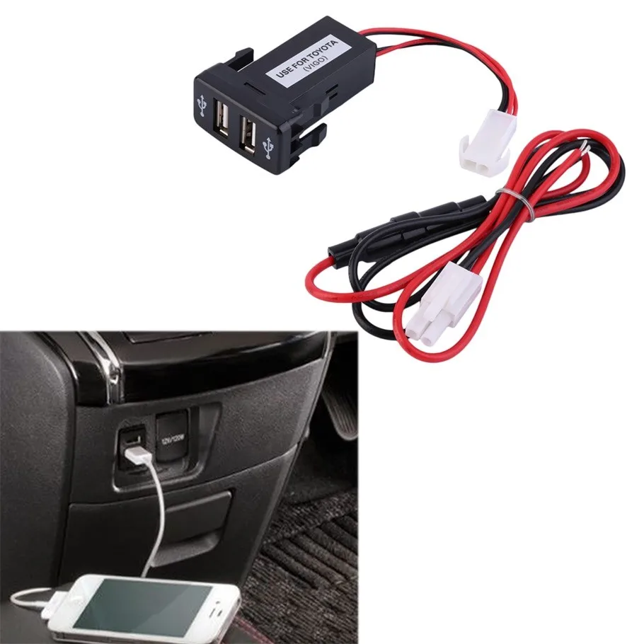 

High Quality 12/24V Dual USB Ports Dashboard Mount Car Charger Adapter 5V 2.1A+1A For TOYOTA